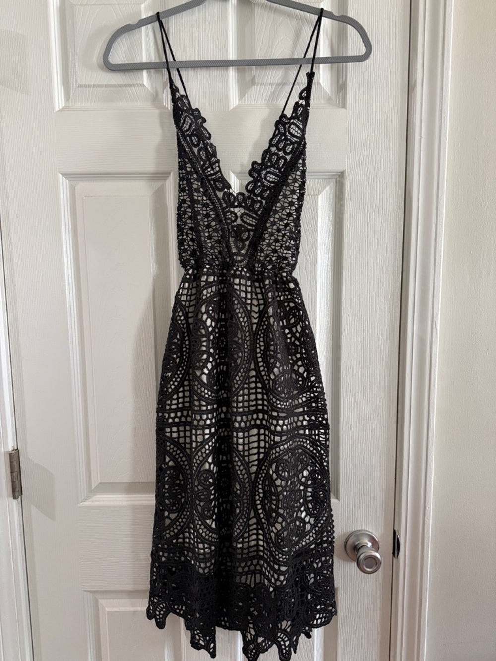 Black Lace Midi Dress with V-Neck
